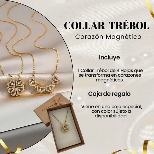 Collar Trébol de 4 Hojas Suerte & Caja De Regalo