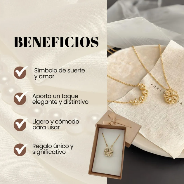 Collar Trébol de 4 Hojas Suerte & Caja De Regalo