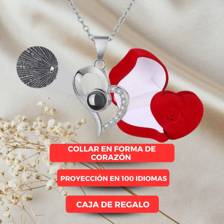 Collar “Te Amo en 100 Idiomas” + Regalos Exclusivos: Anillo y Caja de Lujo